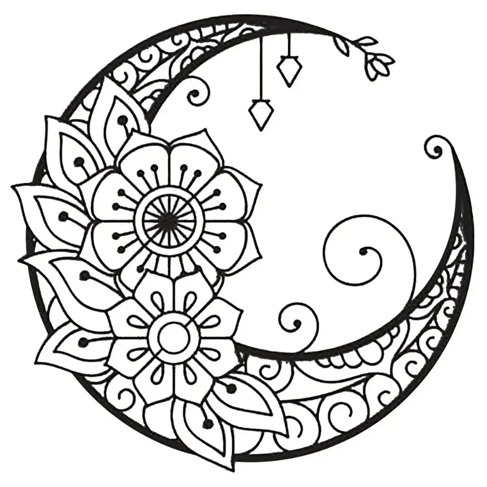 Mandala Flower Moon Metal Wall Art - 11.8-Inch Decorative Hanging Sign for Modern Boho Home Décor, Living Room, Bedroom, and Office Accent Piece