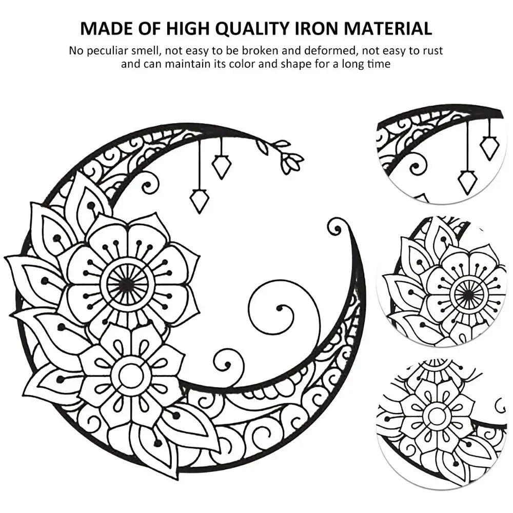 Mandala Flower Moon Metal Wall Art - 11.8-Inch Decorative Hanging Sign for Modern Boho Home Décor, Living Room, Bedroom, and Office Accent Piece