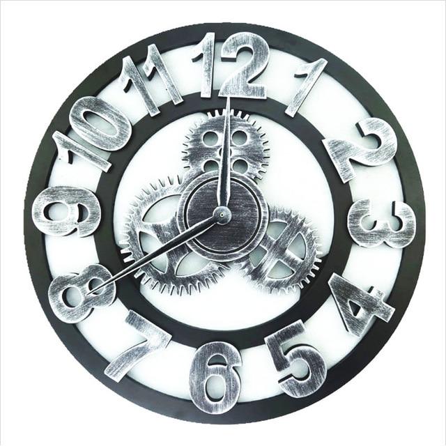 Steampunk Roman Gear Large Wood Wall Clock for Home Bar Cafe Decor