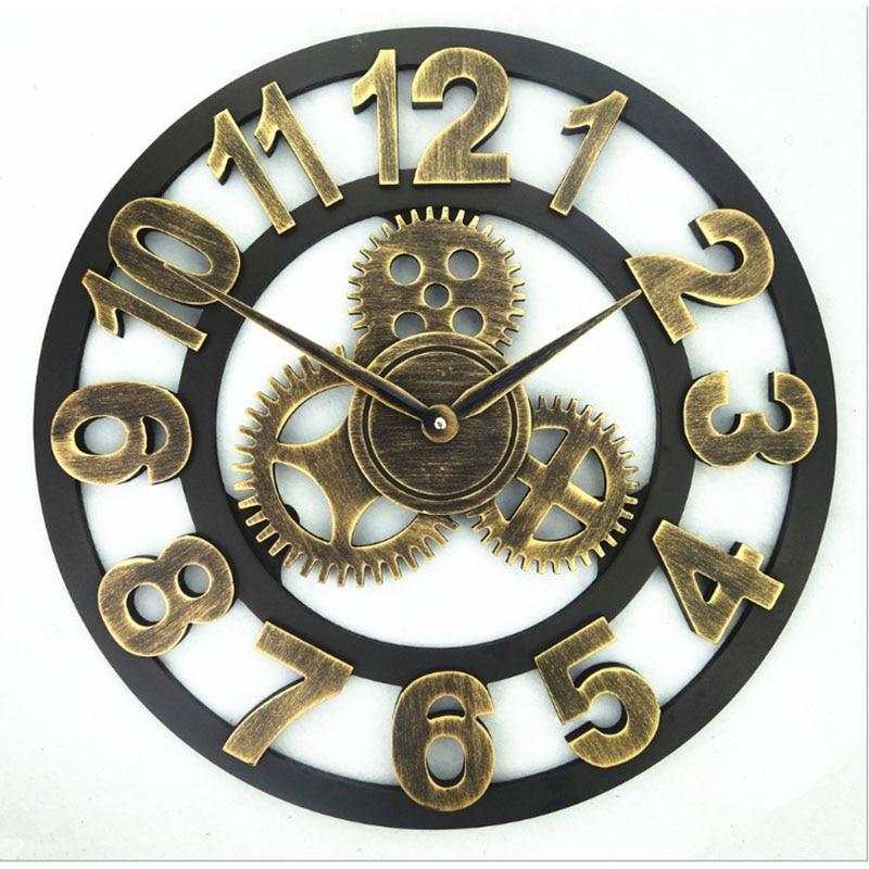 Steampunk Roman Gear Large Wood Wall Clock for Home Bar Cafe Decor