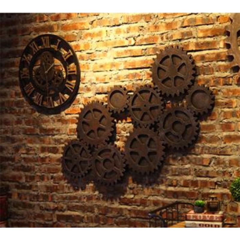 Steampunk Roman Gear Large Wood Wall Clock for Home Bar Cafe Decor