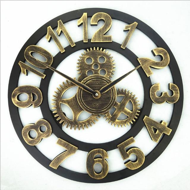 Steampunk Roman Gear Large Wood Wall Clock for Home Bar Cafe Decor