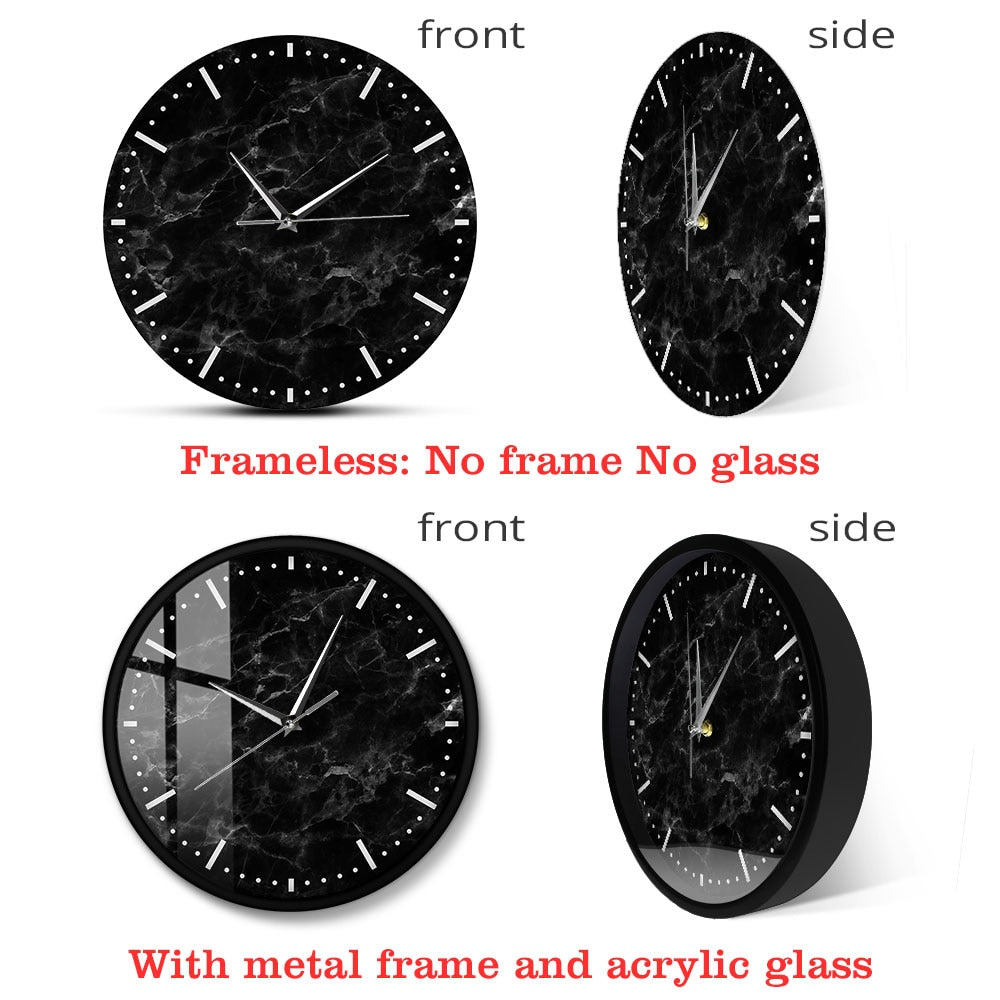 Modern Minimalist Black Marble Print Silent Wall Clock