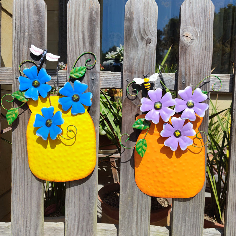 Hand-painted Iron Vase Wall Hanging