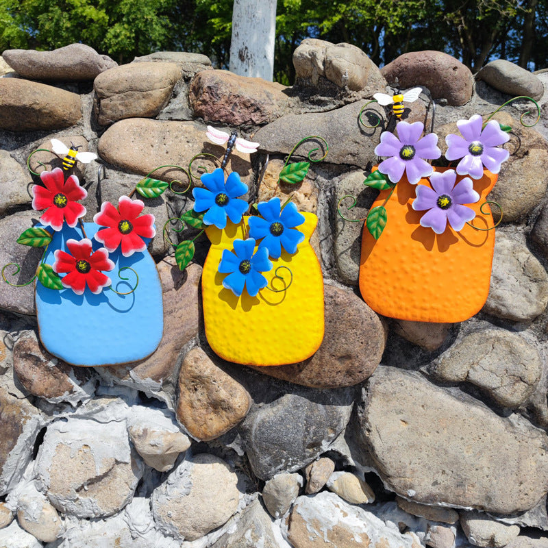 Hand-painted Iron Vase Wall Hanging