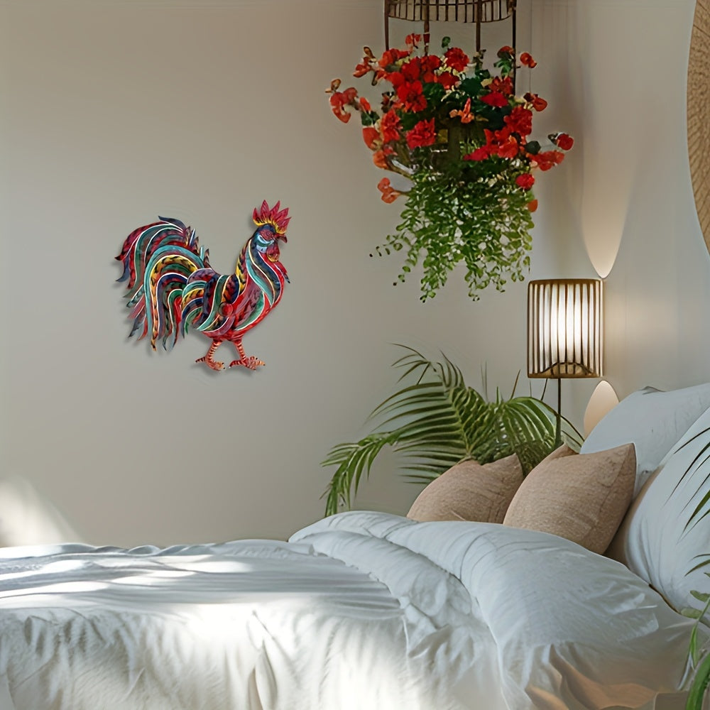 Handcrafted Colorful Metal Rooster Wall Art
