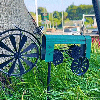 Vintage Hand-Welded Wrought Iron Tractor Outdoor Windmill