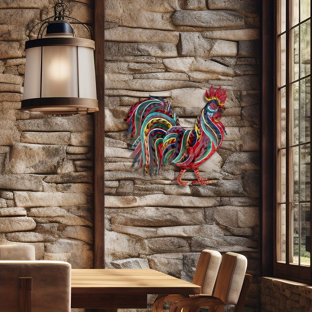 Handcrafted Colorful Metal Rooster Wall Art