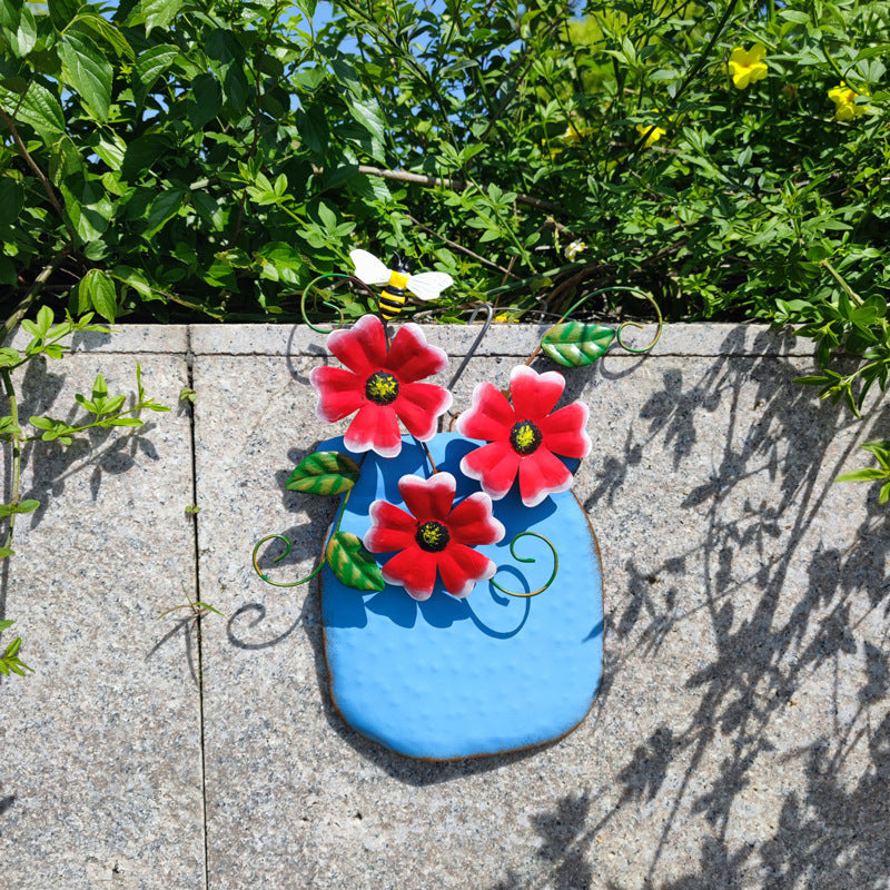 Hand-painted Iron Vase Wall Hanging