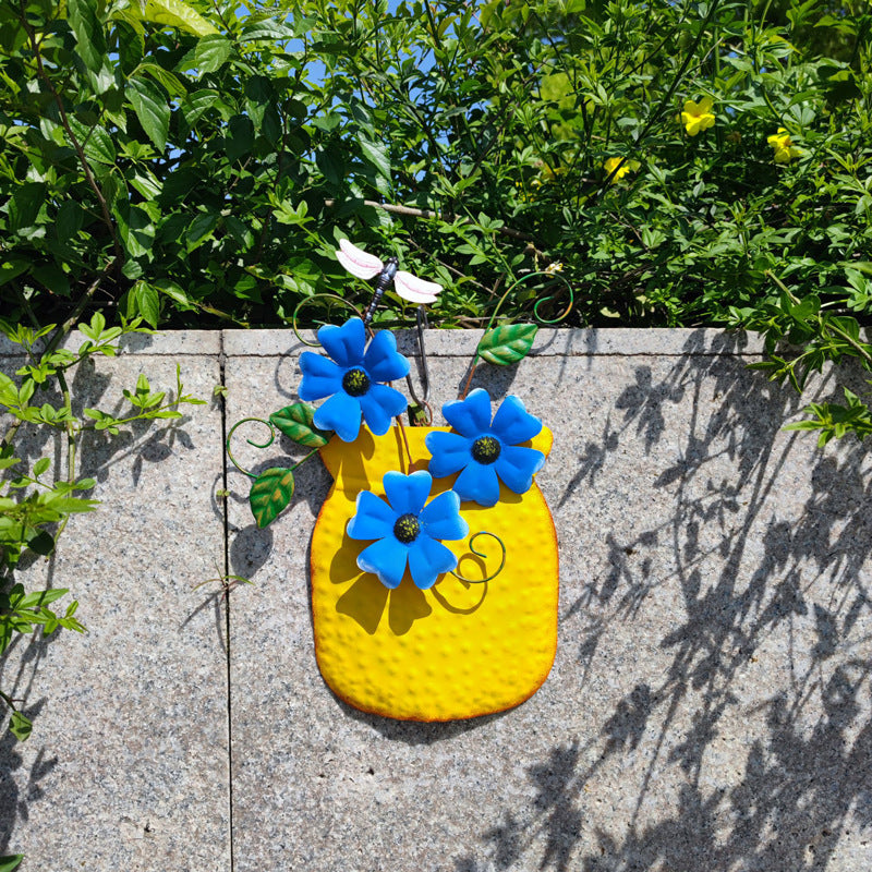 Hand-painted Iron Vase Wall Hanging