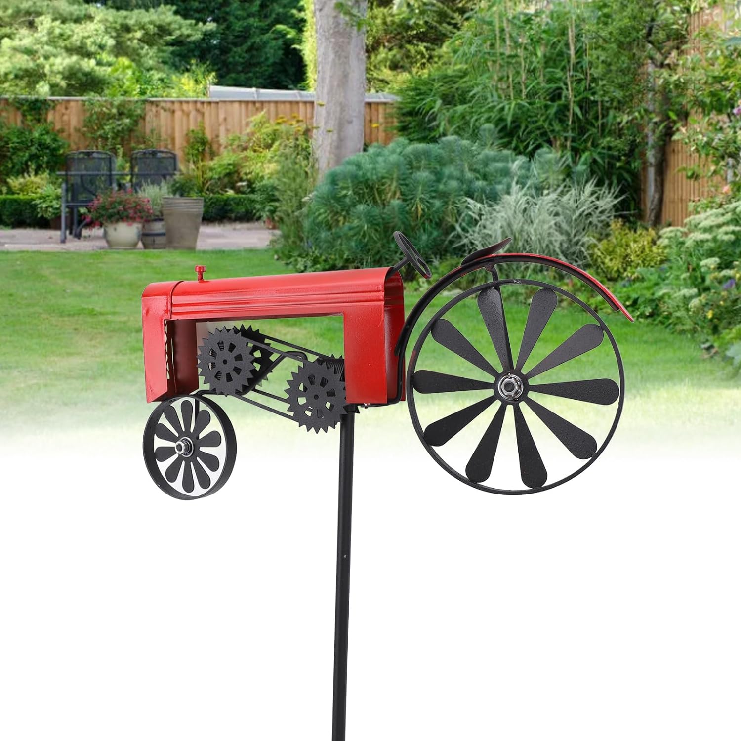 Vintage Hand-Welded Wrought Iron Tractor Outdoor Windmill