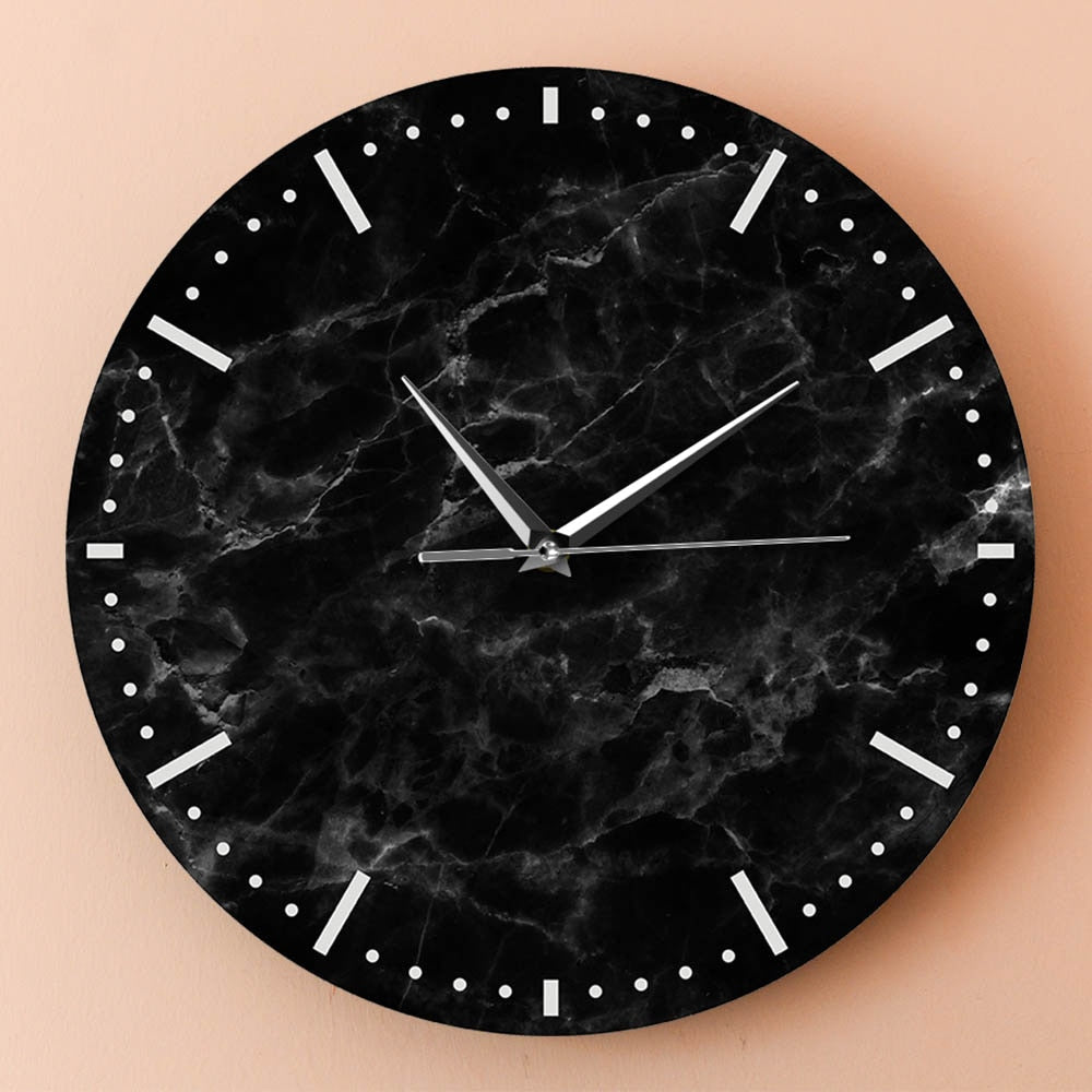Modern Minimalist Black Marble Print Silent Wall Clock