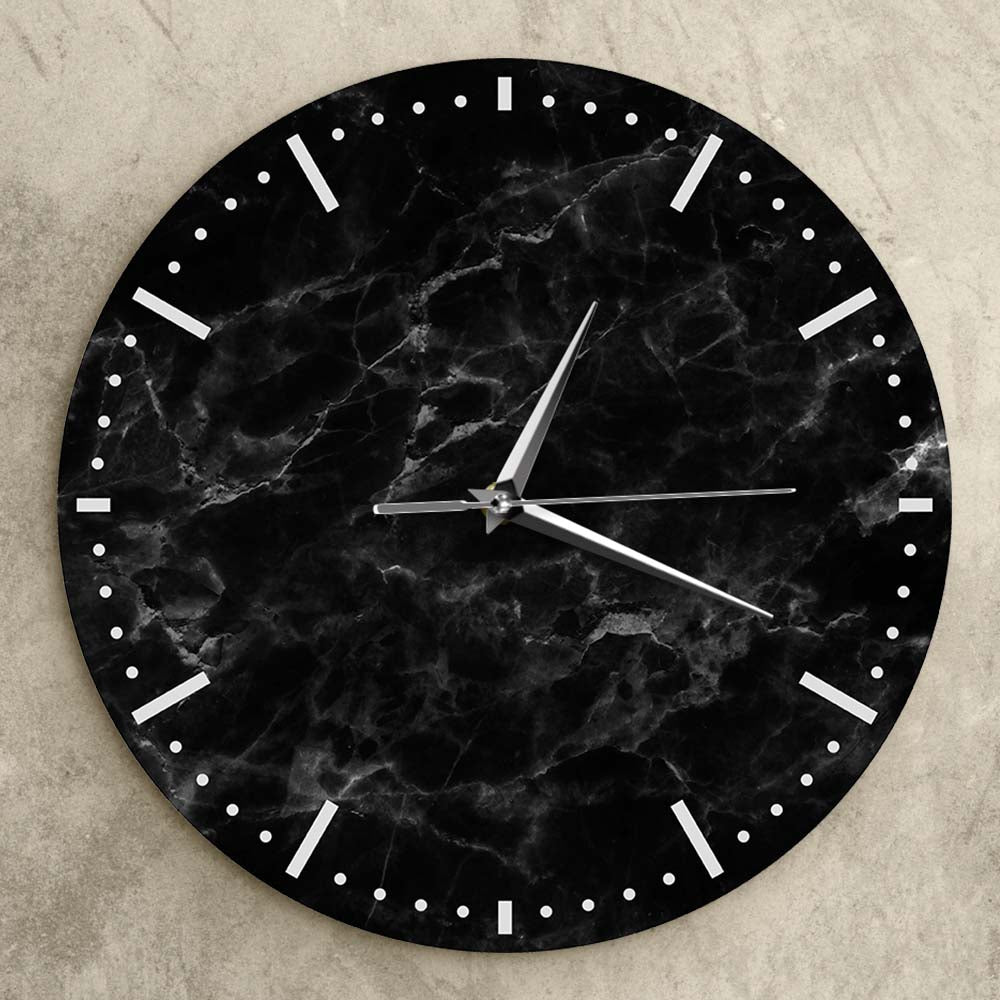 Modern Minimalist Black Marble Print Silent Wall Clock