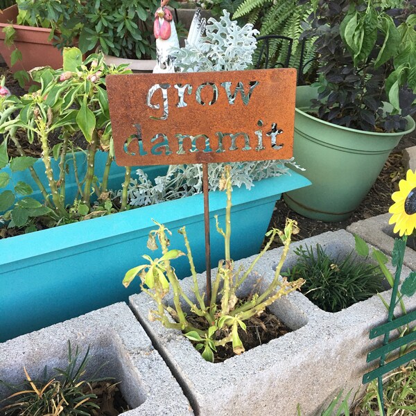 Grow Dammit Metal Garden Sign