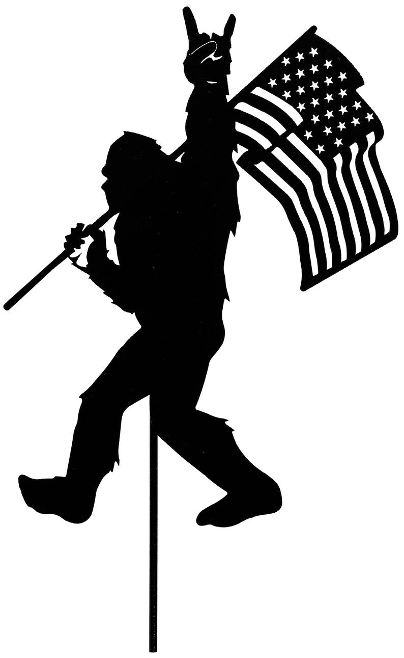 Metal Bigfoot with flag Garden Decor