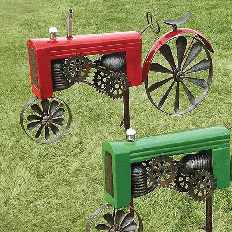 Vintage Hand-Welded Wrought Iron Tractor Outdoor Windmill