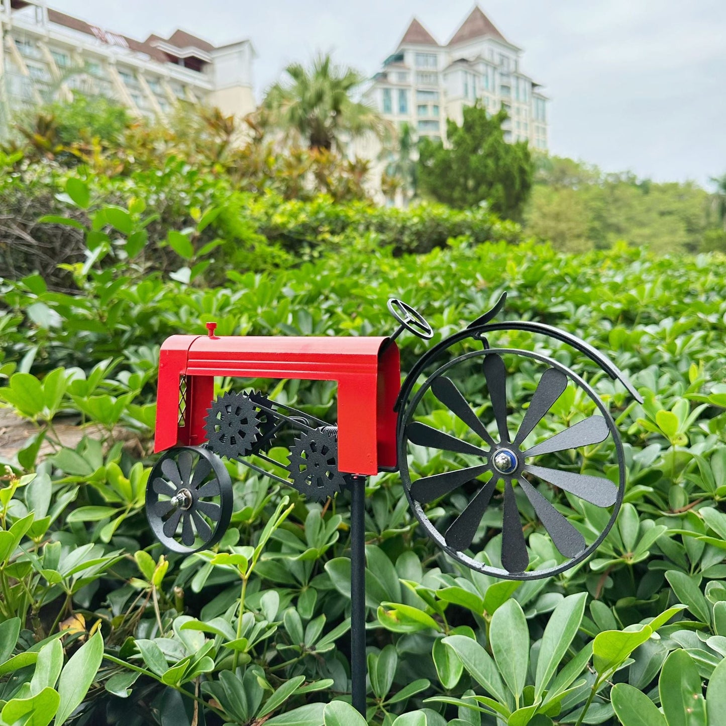 Vintage Hand-Welded Wrought Iron Tractor Outdoor Windmill