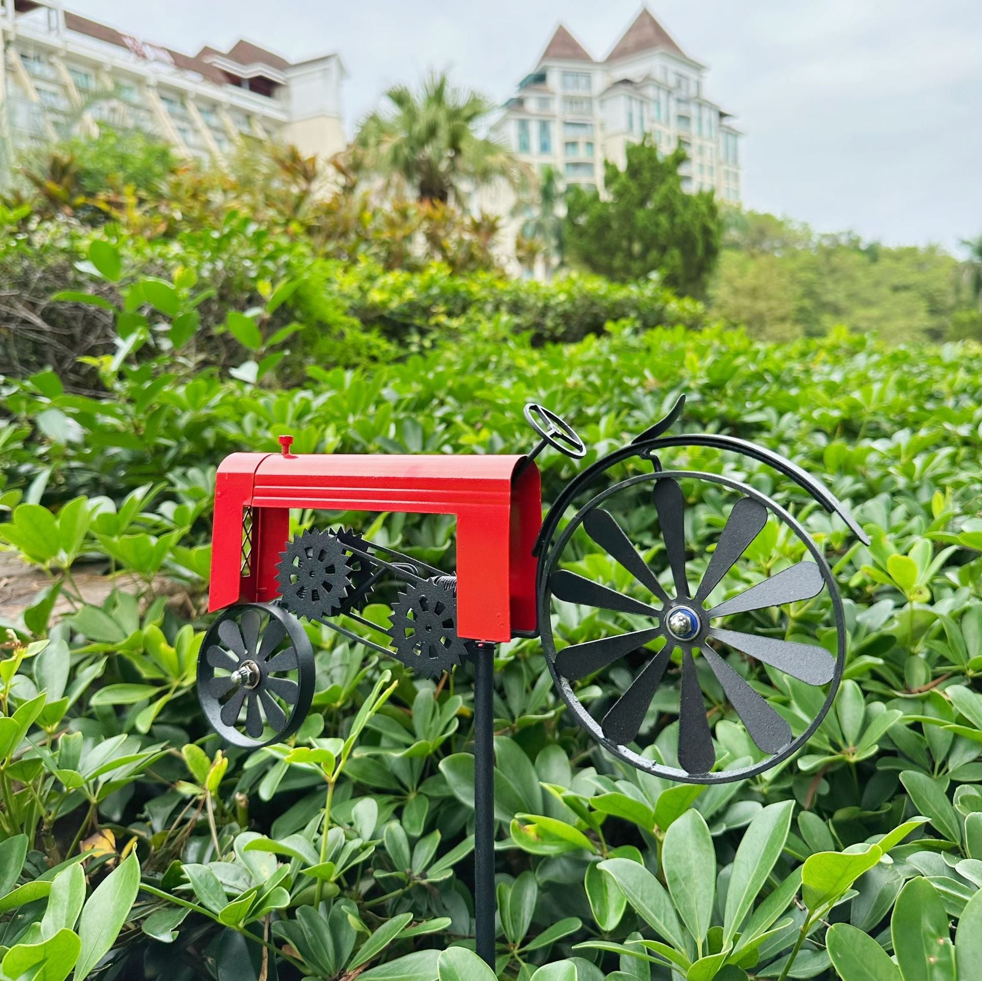 Vintage Hand-Welded Wrought Iron Tractor Outdoor Windmill