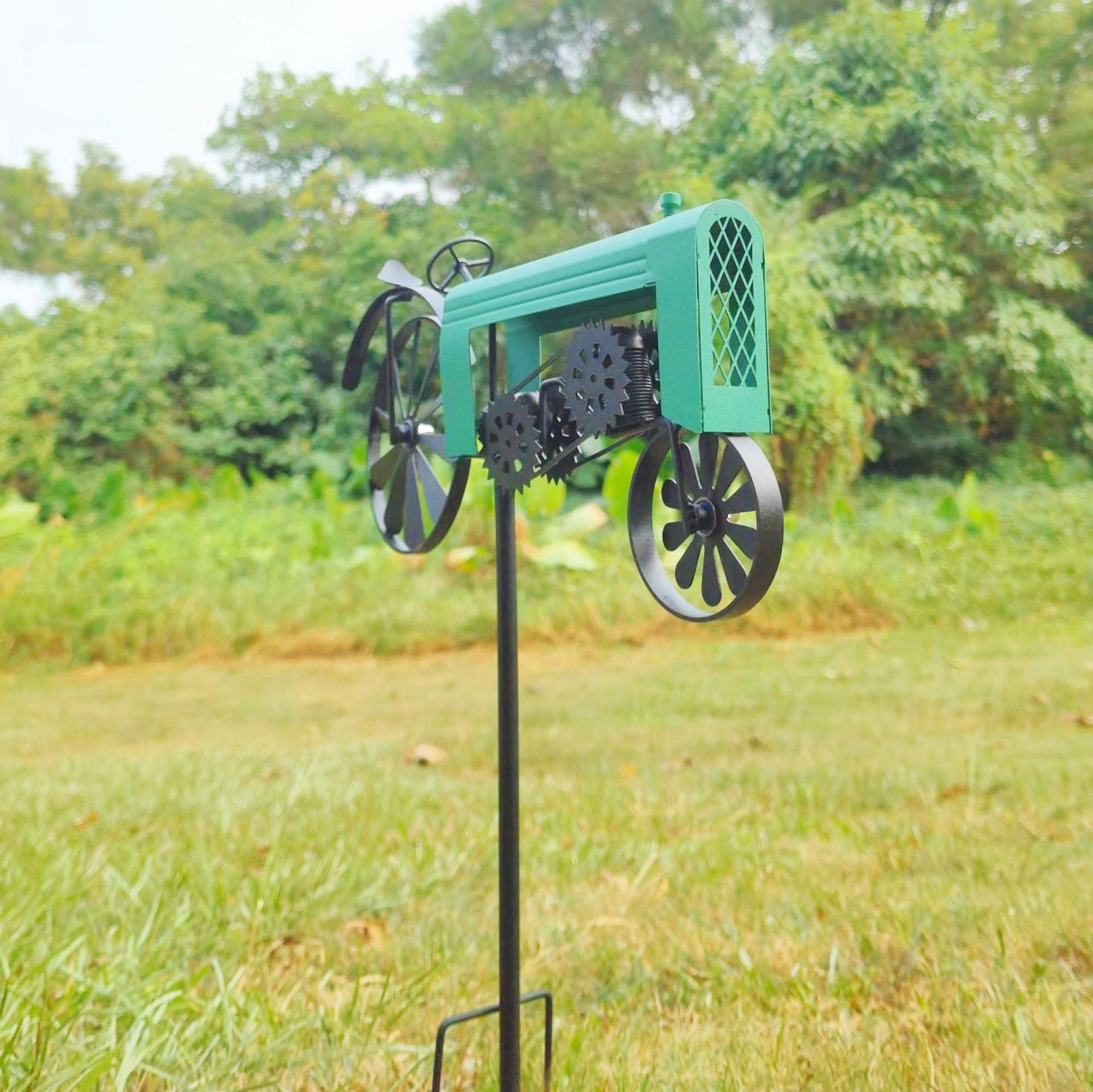 Vintage Hand-Welded Wrought Iron Tractor Outdoor Windmill