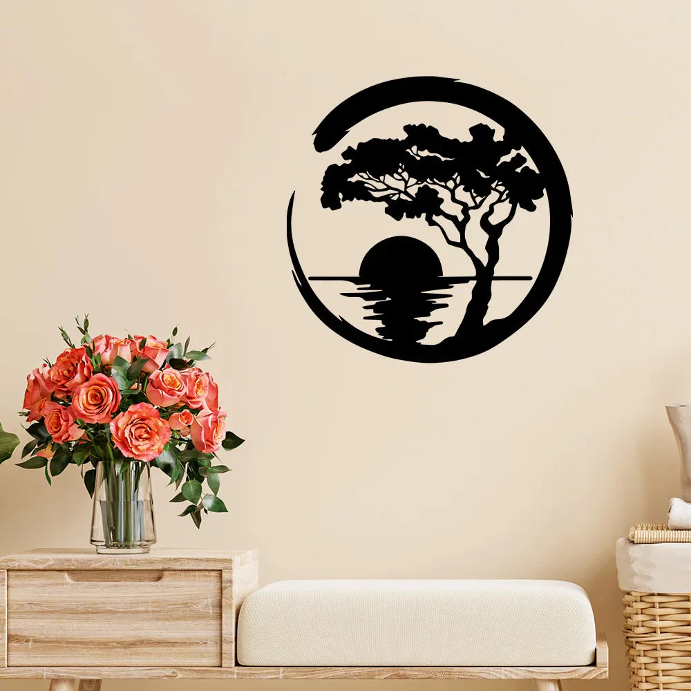 Romantic Sunset Old Tree Metal Wall Art - Silhouette Wall Decor for Living Room, Bedroom, Office, or Entryway - Modern Home Crafts Decoration