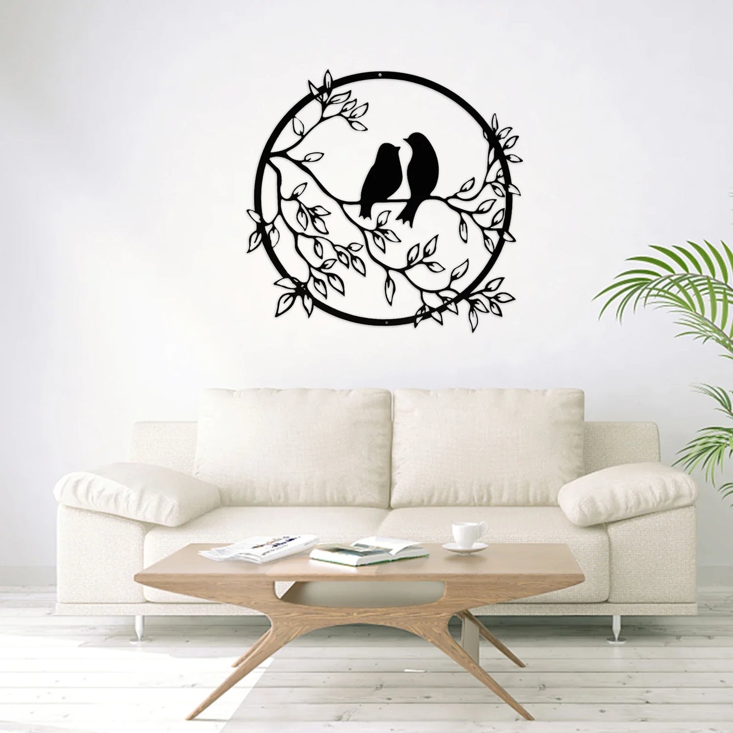 Black Metal Wall Art - Birds on Branch Silhouette Hanging Decor for Living Room, Office, and Garden