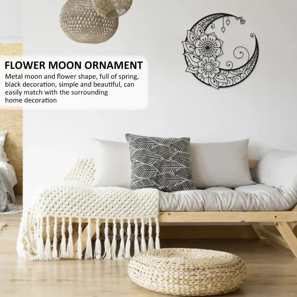 Mandala Flower Moon Metal Wall Art - 11.8-Inch Decorative Hanging Sign for Modern Boho Home Décor, Living Room, Bedroom, and Office Accent Piece