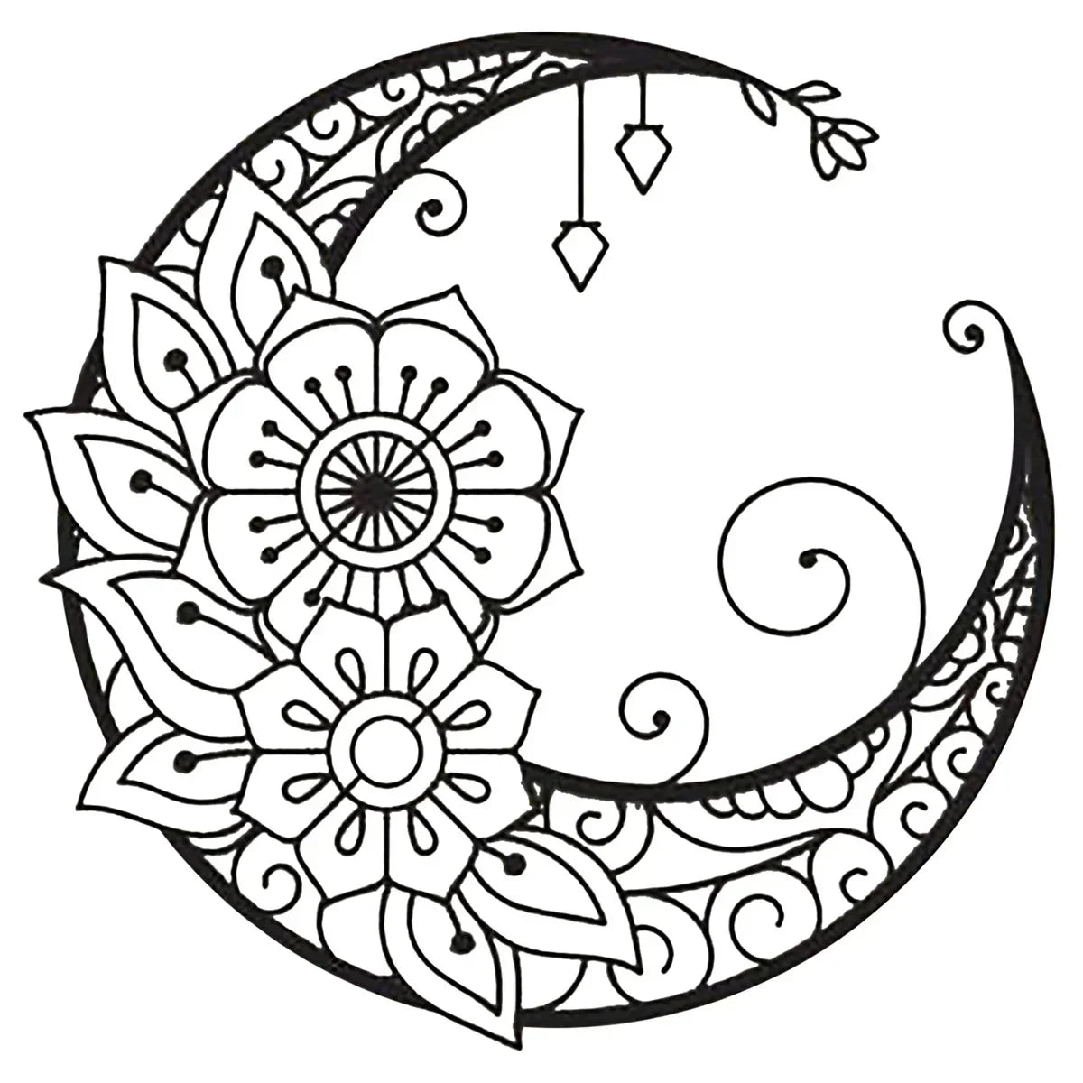 Mandala Flower Moon Metal Wall Art - 11.8-Inch Decorative Hanging Sign for Modern Boho Home Décor, Living Room, Bedroom, and Office Accent Piece