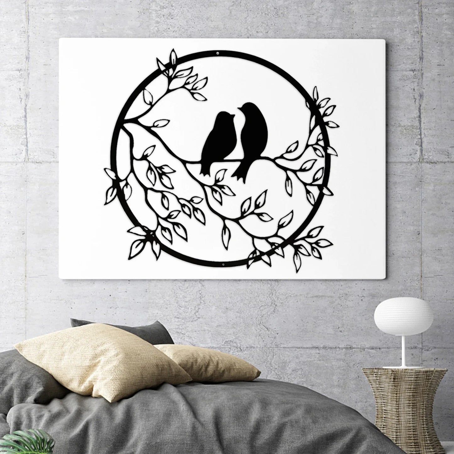 Black Metal Wall Art - Birds on Branch Silhouette Hanging Decor for Living Room, Office, and Garden