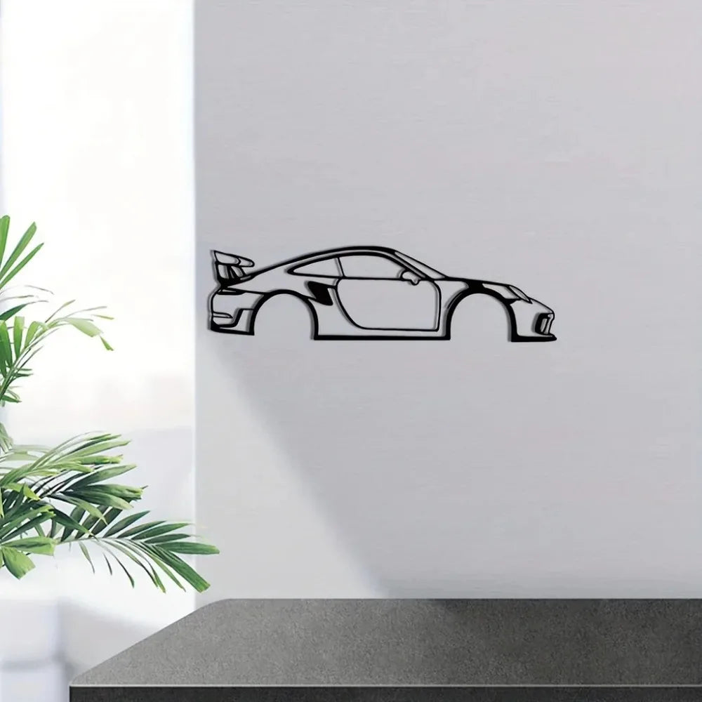 Sports Car Metal Wall Art - 911GT3 Iron Silhouette Wire Hanging for Modern Home & Office Decor