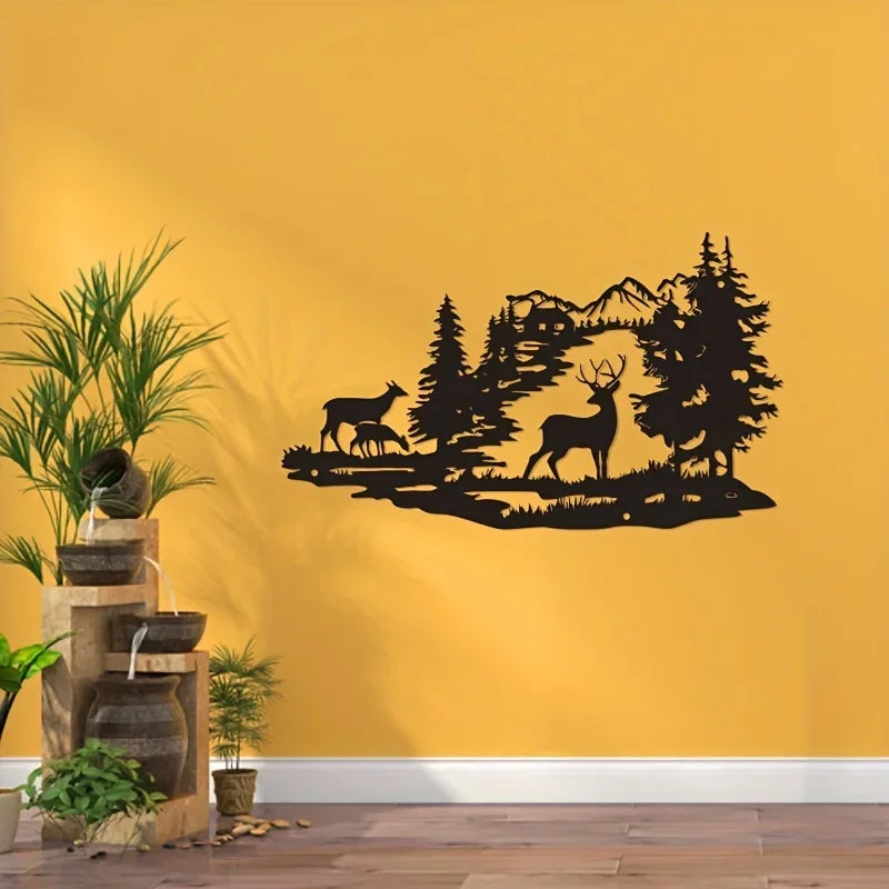 Modern Deer Forest Metal Wall Art - Minimalist Wrought Iron Wall Decor for Home & Office