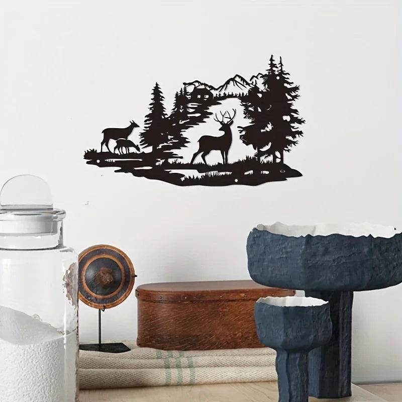 Modern Deer Forest Metal Wall Art - Minimalist Wrought Iron Wall Decor for Home & Office