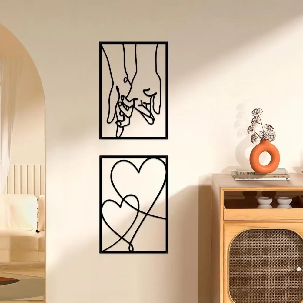 Modern Minimalist Metal Wall Art - Valentine’s Day Kiss Hand Design for Stylish Interiors