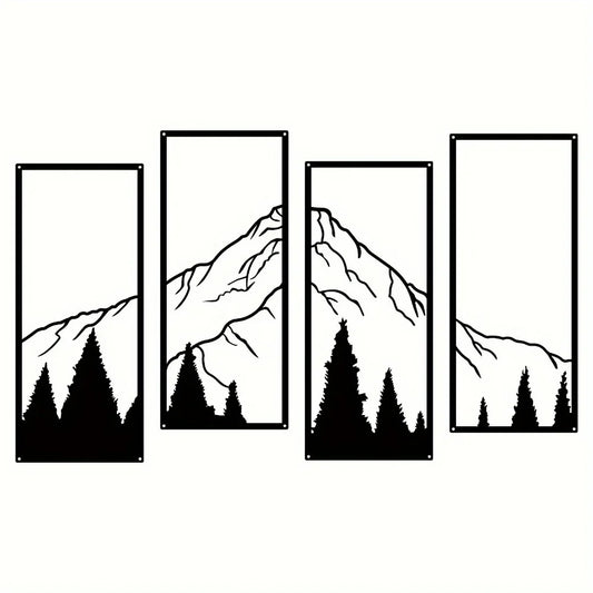 Minimalist Metal Mountain Wall Art Set - 4pcs Modern Geometric Decor for Home, Office, Bedroom & Living Spaces