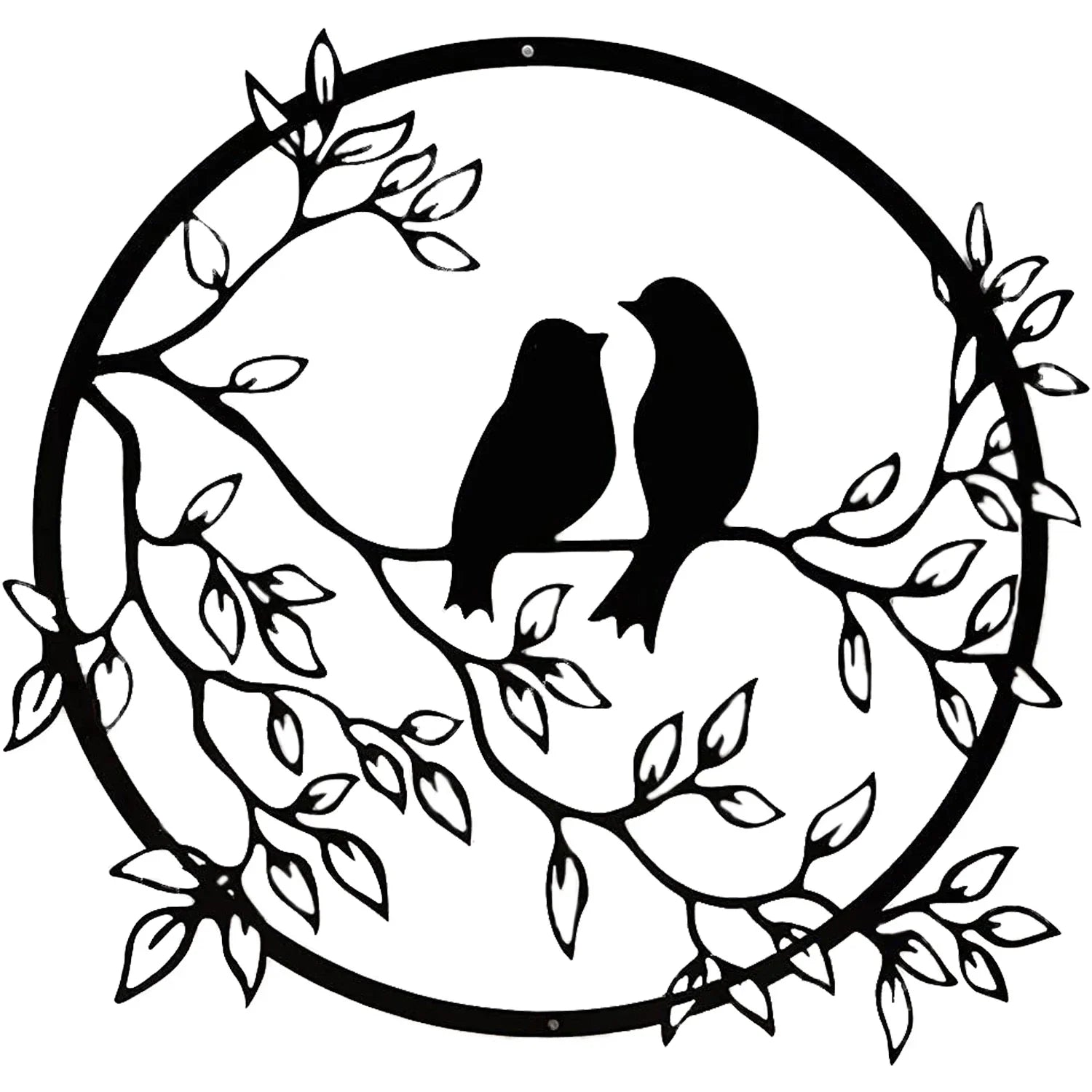 Black Metal Wall Art - Birds on Branch Silhouette Hanging Decor for Living Room, Office, and Garden