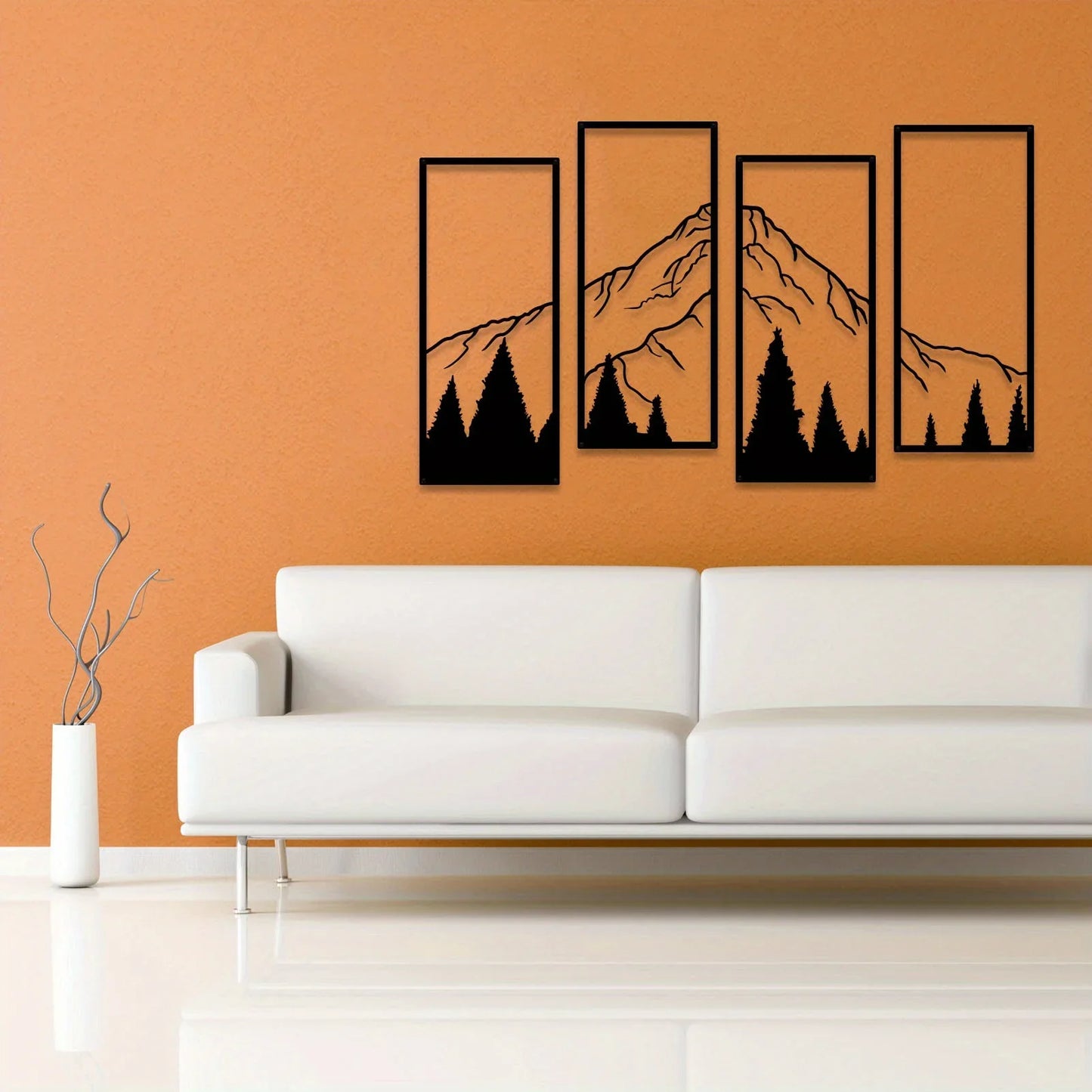 Minimalist Metal Mountain Wall Art Set - 4pcs Modern Geometric Decor for Home, Office, Bedroom & Living Spaces