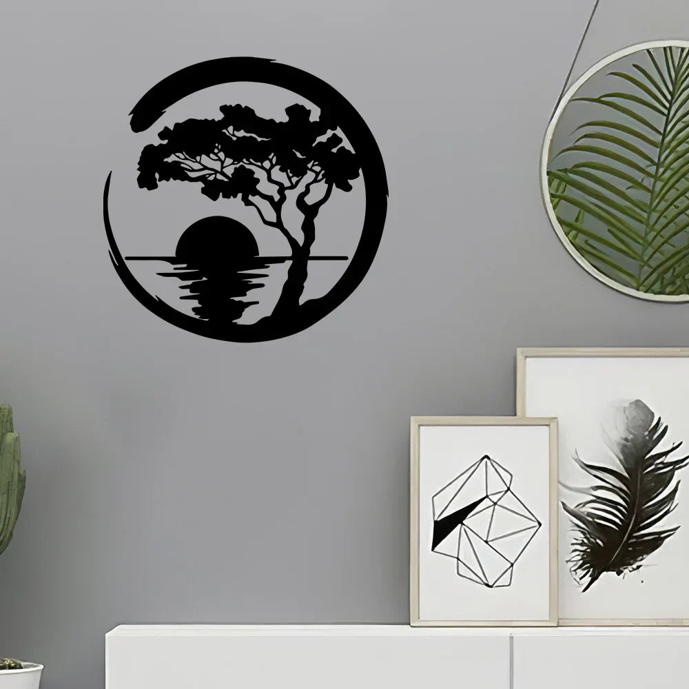 Romantic Sunset Old Tree Metal Wall Art - Silhouette Wall Decor for Living Room, Bedroom, Office, or Entryway - Modern Home Crafts Decoration