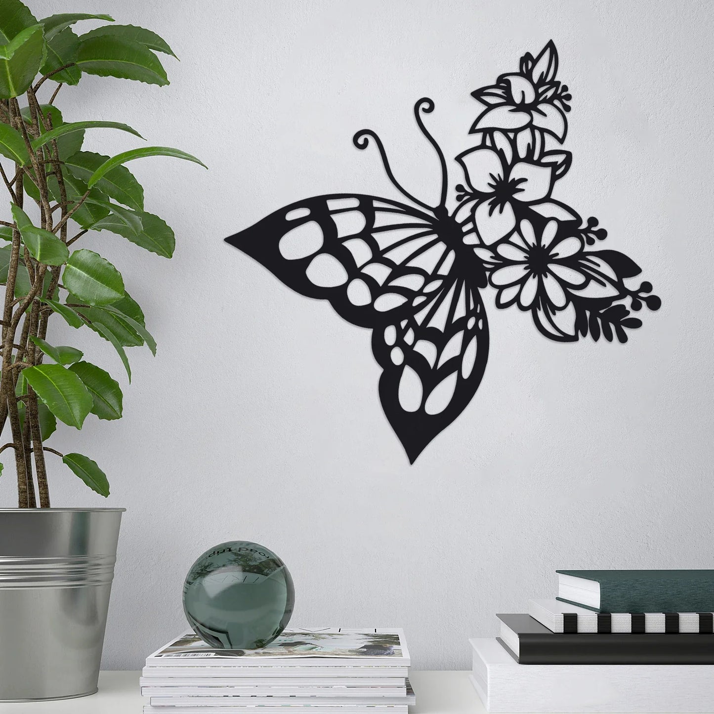 Black Metal Wall Art - Birds on Branch Silhouette Hanging Decor for Living Room, Office, and Garden