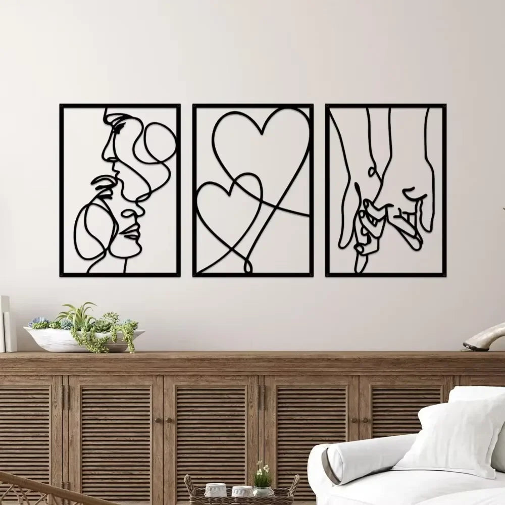 Modern Minimalist Metal Wall Art - Valentine’s Day Kiss Hand Design for Stylish Interiors