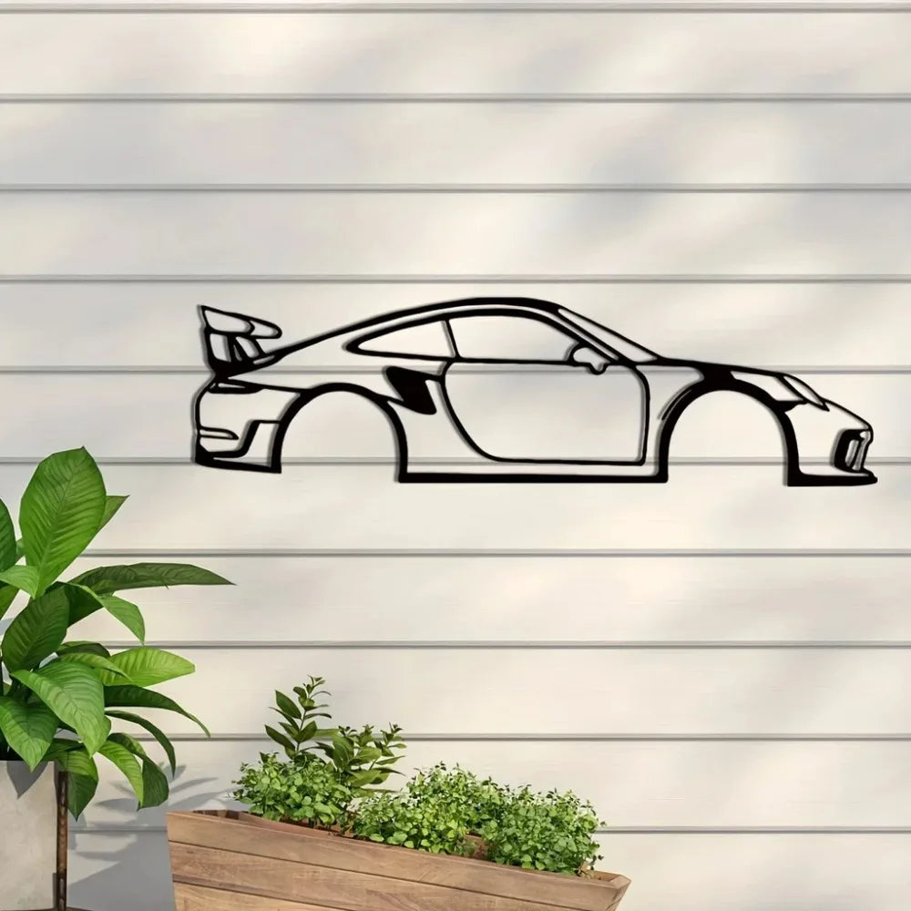 Sports Car Metal Wall Art - 911GT3 Iron Silhouette Wire Hanging for Modern Home & Office Decor