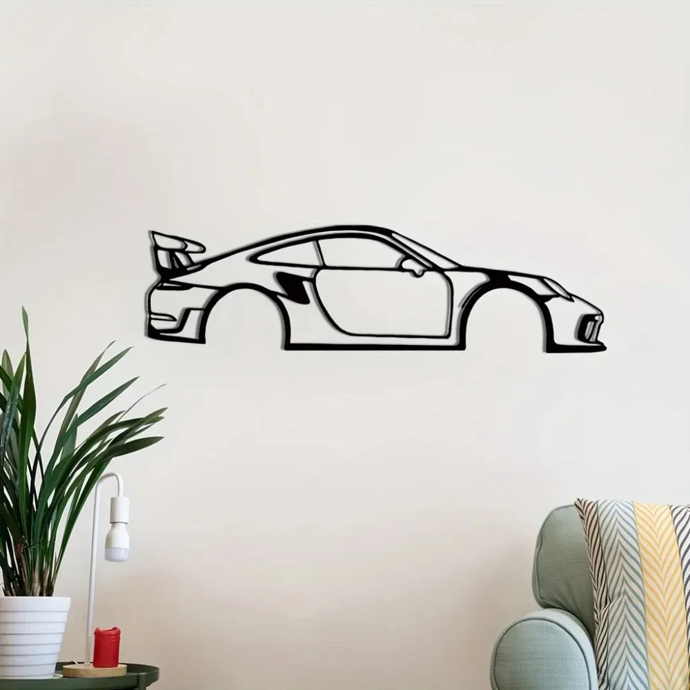 Sports Car Metal Wall Art - 911GT3 Iron Silhouette Wire Hanging for Modern Home & Office Decor