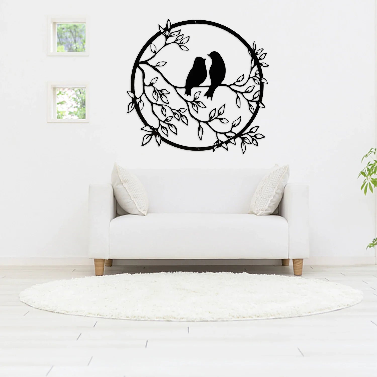 Black Metal Wall Art - Birds on Branch Silhouette Hanging Decor for Living Room, Office, and Garden