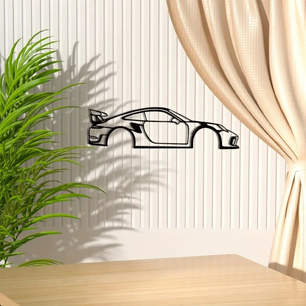 Sports Car Metal Wall Art - 911GT3 Iron Silhouette Wire Hanging for Modern Home & Office Decor