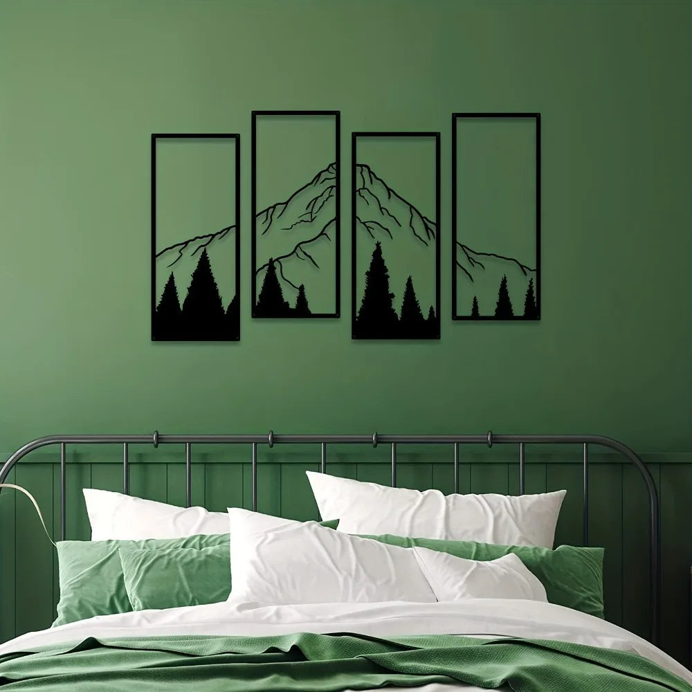 Minimalist Metal Mountain Wall Art Set - 4pcs Modern Geometric Decor for Home, Office, Bedroom & Living Spaces