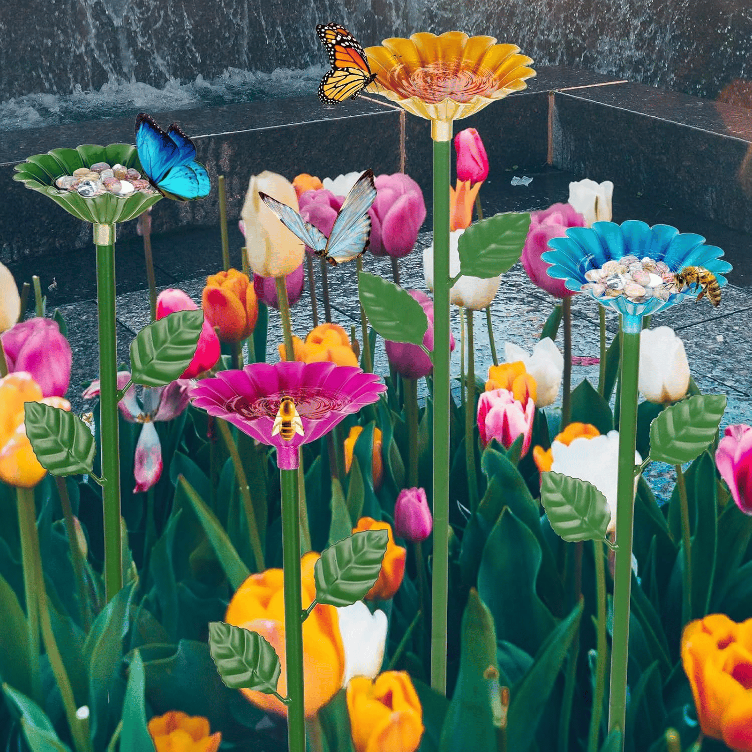 Bee and Butterfly Water Feeder with Flower Design