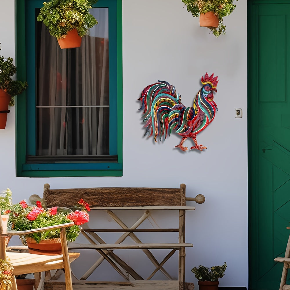 Handcrafted Colorful Metal Rooster Wall Art