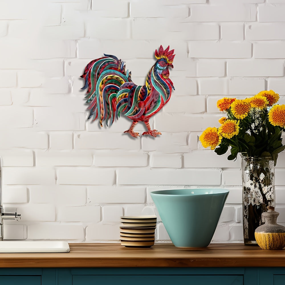 Handcrafted Colorful Metal Rooster Wall Art