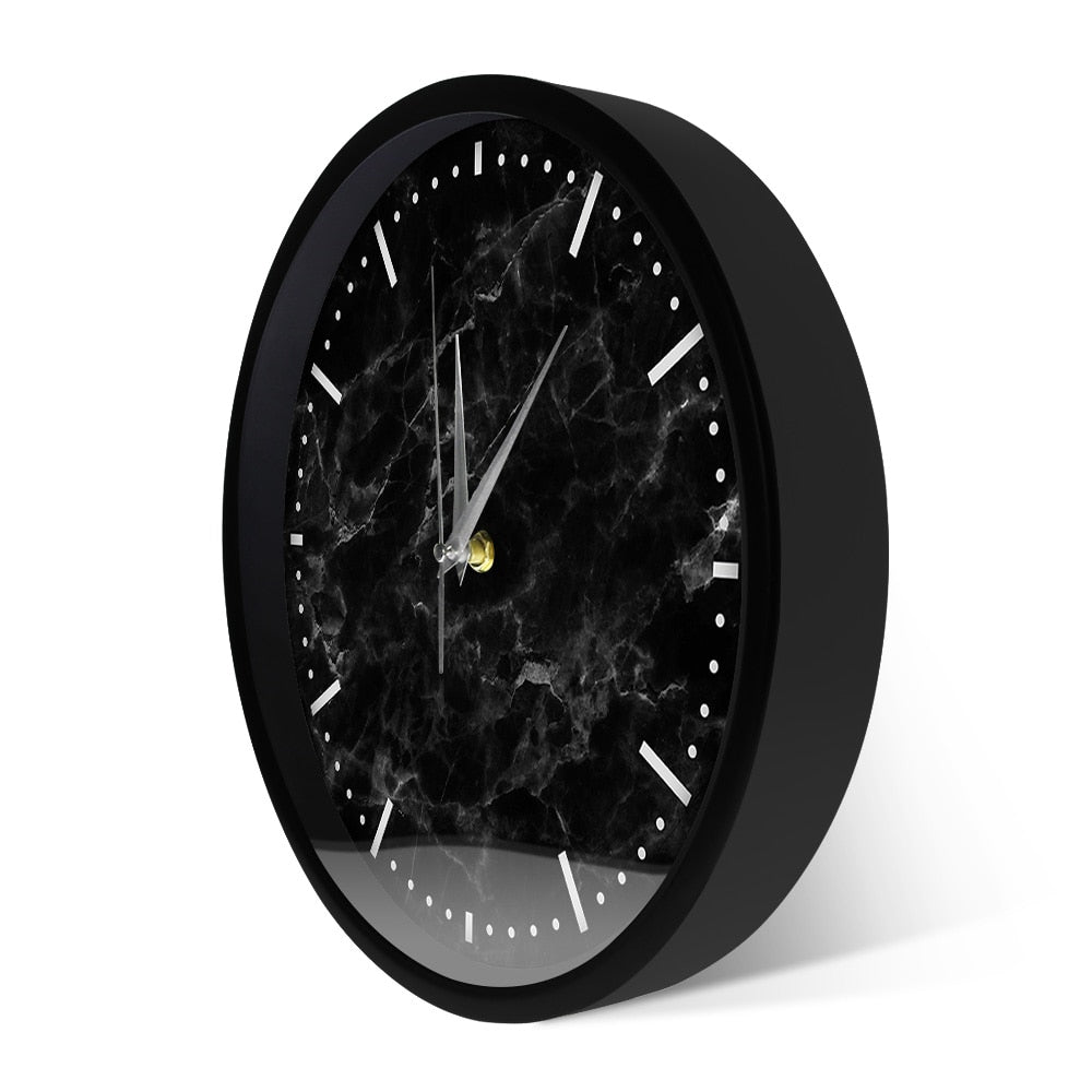 Modern Minimalist Black Marble Print Silent Wall Clock