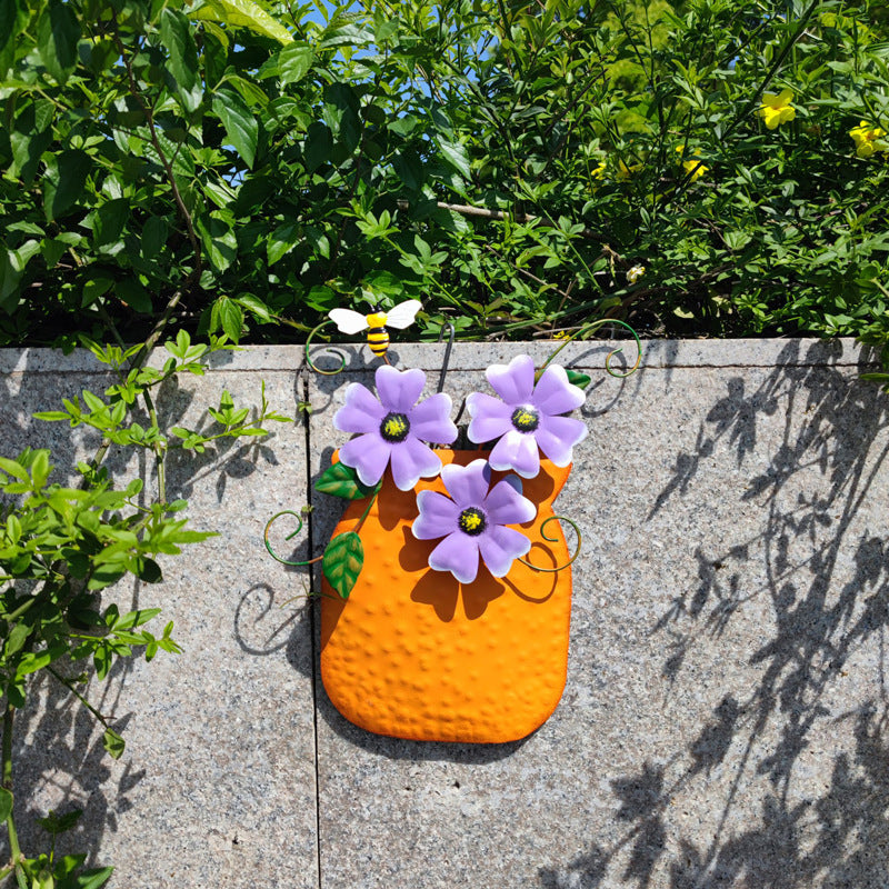 Hand-painted Iron Vase Wall Hanging