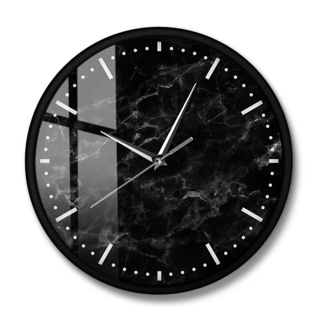 Modern Minimalist Black Marble Print Silent Wall Clock