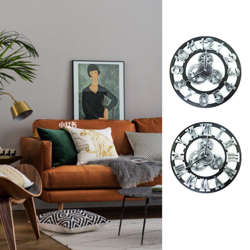 Steampunk Roman Gear Large Wood Wall Clock for Home Bar Cafe Decor